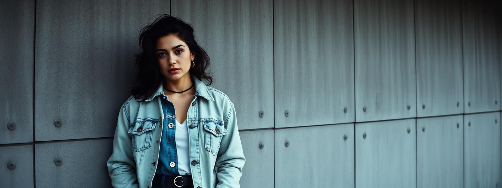 Woman in vintage denim streetwear